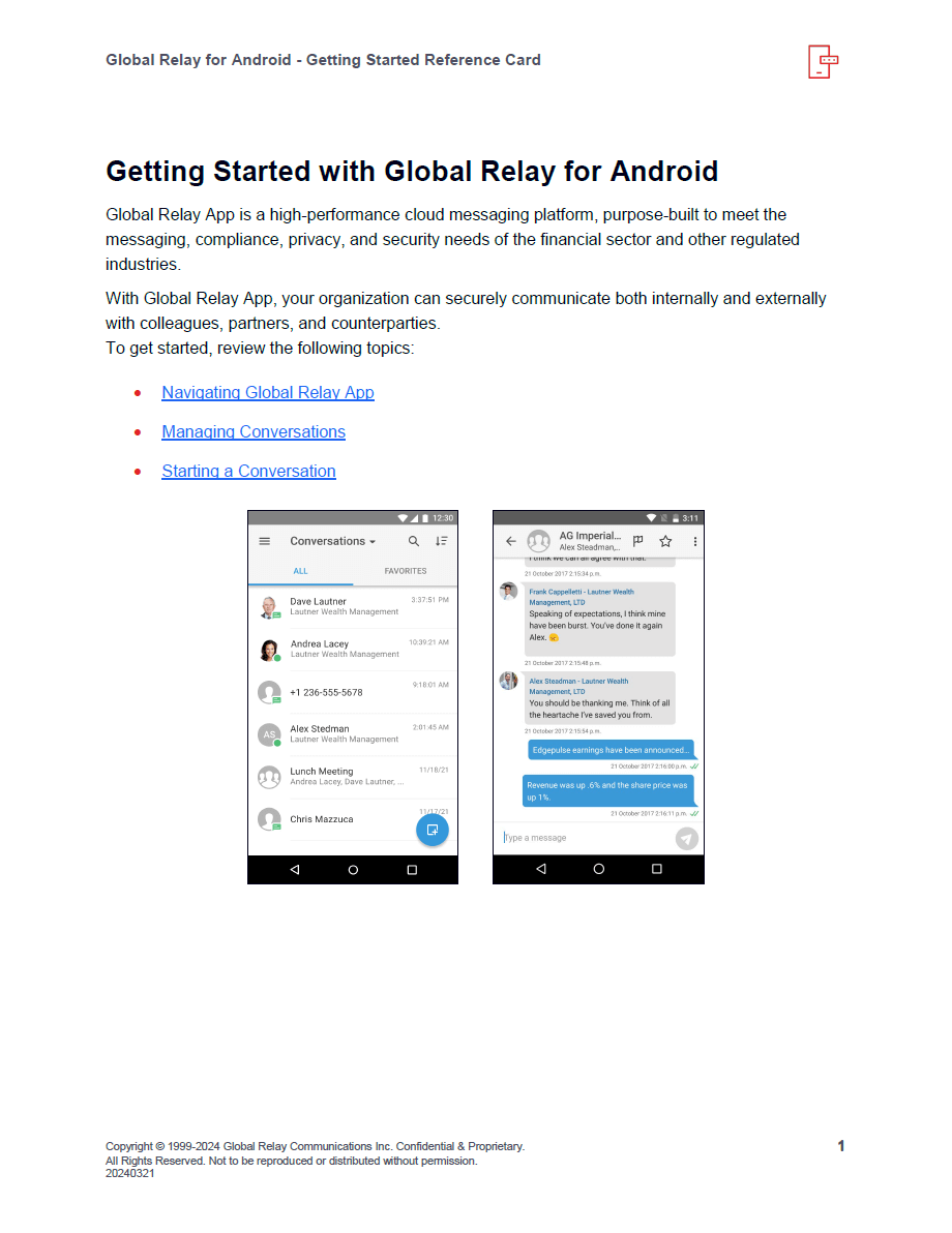 Global Relay for Android – Getting Started Reference Card
