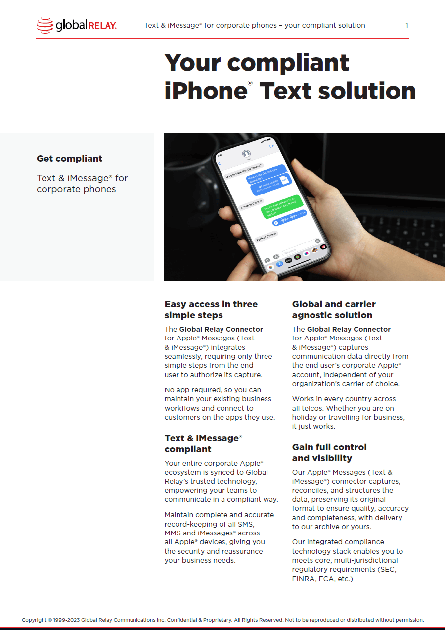 Global Relay Text and iMessage for Corporate Phones Brochure